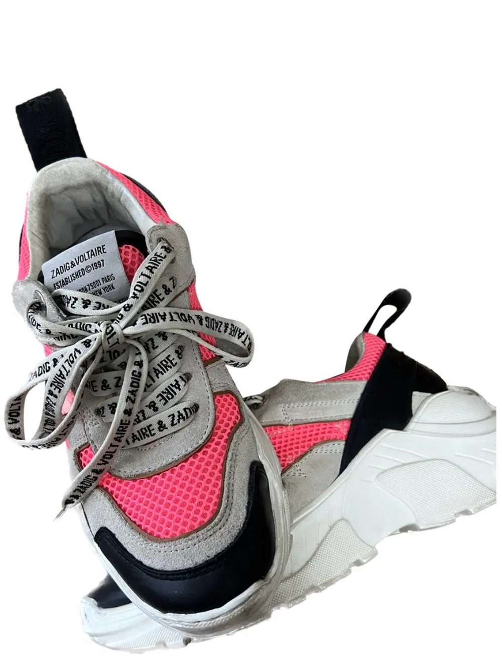 Zadig & Voltaire Future Sneaker Chunky Neon Pink Mesh Sneakers Women's 7 Lace Up